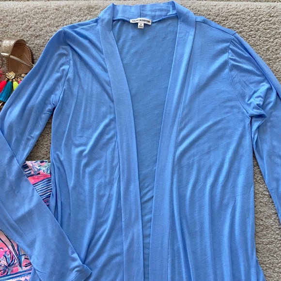 Powder Blue Open Drape Front Cardigan - Picture 2 of 5